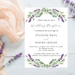 Lavender greenery violet wedding reception invitation<br><div class="desc">A white background decorated with lavender flowers and eucalyptus greenery. Personalise and your names and details. 
Back: lavender,  violet coloured background.</div>