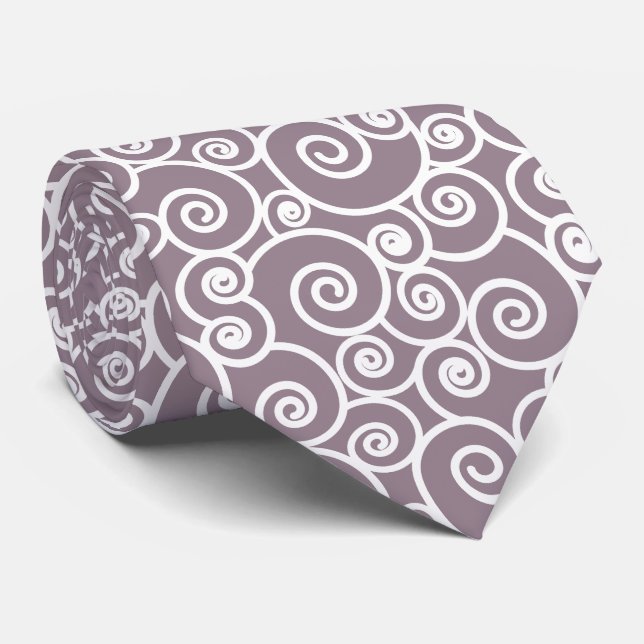 Lavender Grey and White Swirls and Circles Pattern Tie (Rolled)