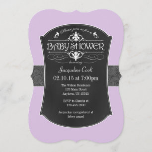 Lavender Grey Chalkboard Baby Shower Invitation