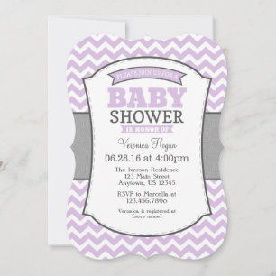 Lavender Grey Chevron Baby Shower Invitation