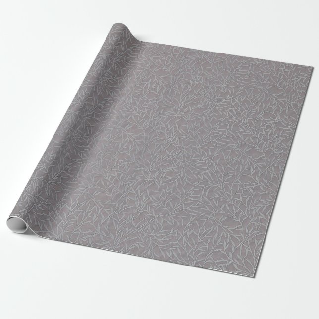 Lavender Grey Embossed Leaf Vines Wrapping Paper (Unrolled)
