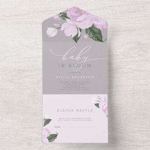 Lavender Grey Floral Girl Baby in Bloom Shower All In One Invitation