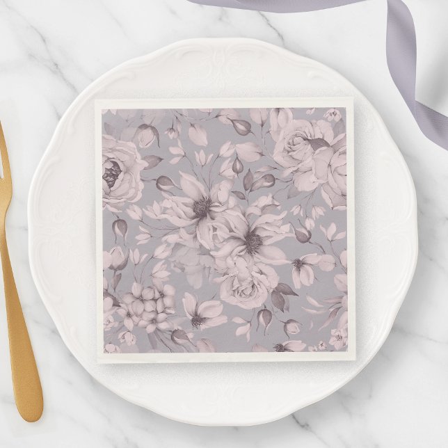 Lavender Grey Floral Watercolor Napkin (Creator Uploaded)