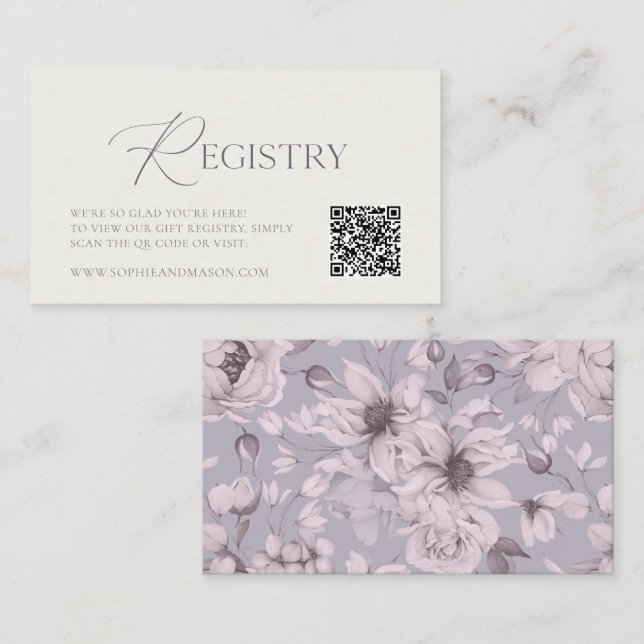 Lavender Grey Floral Wedding Registry Card  (Front/Back)