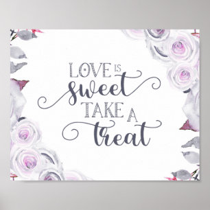 Lavender & Grey Floral Wreath Love is Sweet Treat Poster