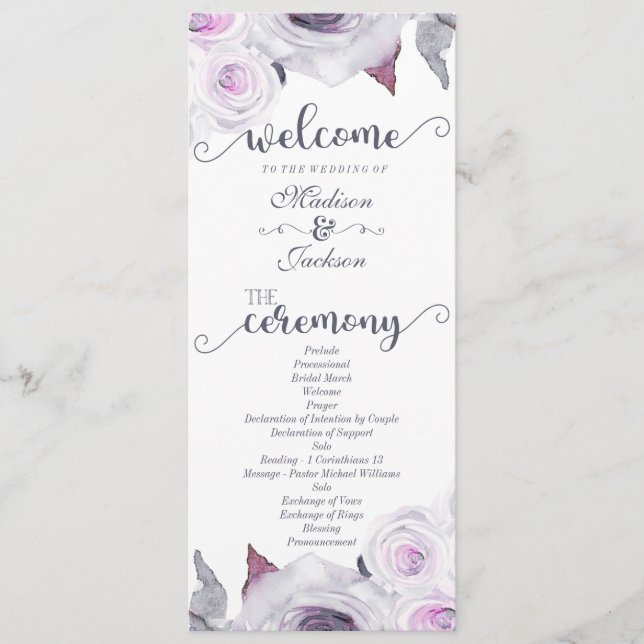 Lavender & Grey Floral Wreath Wedding Program (Front)