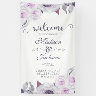Lavender & Grey Floral Wreath Wedding Welcome Banner