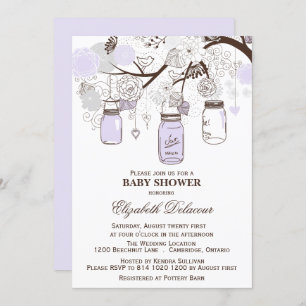 Lavender & Grey Mason Jars Baby Shower Invitation
