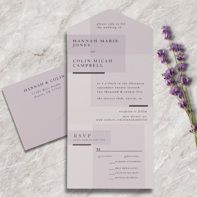 Lavender Grey Neutral Minimalist Wedding All In One Invitation (Creator Uploaded)