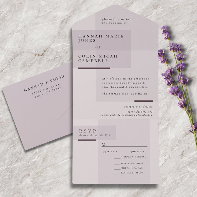 Lavender Grey Neutral Minimalist Wedding All In One Invitation (Creator Uploaded)