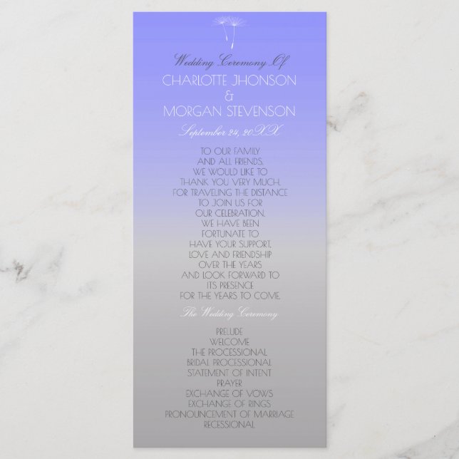 Lavender Grey Pastel Ombre Wedding Program (Front)