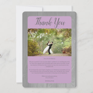 Lavender Grey Rustic Horseshoe Photo Wedding Thank You Card