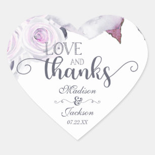 Lavender & Grey Wedding Love & Thanks Favour Heart Sticker