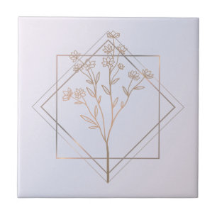 Lavender grey with golden floral design ceramic tile