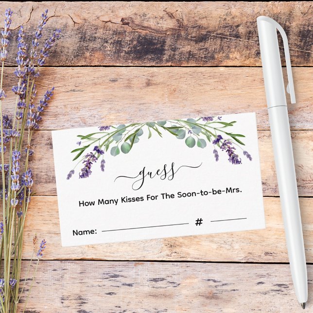 Lavender guess how many kisses bridal shower game enclosure card (Creator Uploaded)
