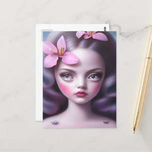 Lavender Hair & Pink Flowers Girl Postcard