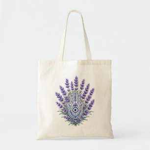 Lavender Hamsa Hand with Evil Eye Botanical Floral Tote Bag