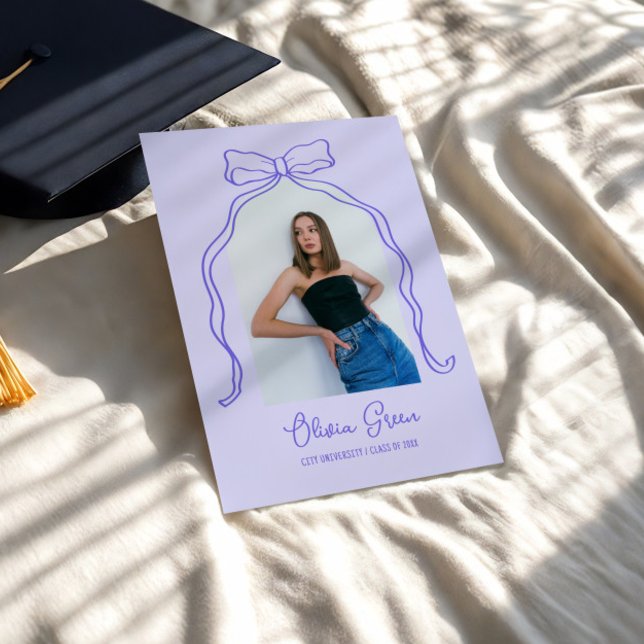 Lavender Hand Drawn Bow Arch Photo Graduation Invitation (Creator Uploaded)