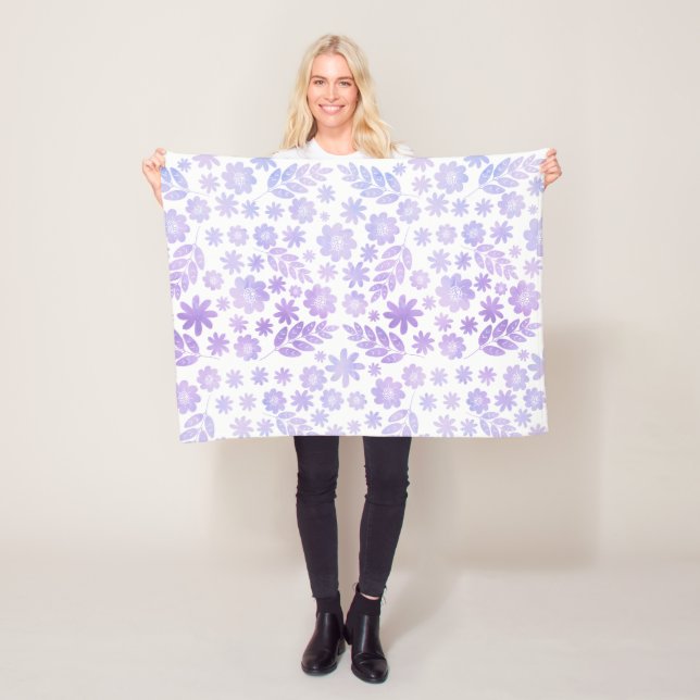 Lavender Hand Drawn Floral Pattern Fleece Blanket (In Situ)