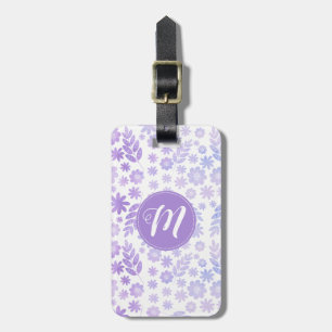 Lavender Hand Drawn Floral Pattern & Monogram Luggage Tag