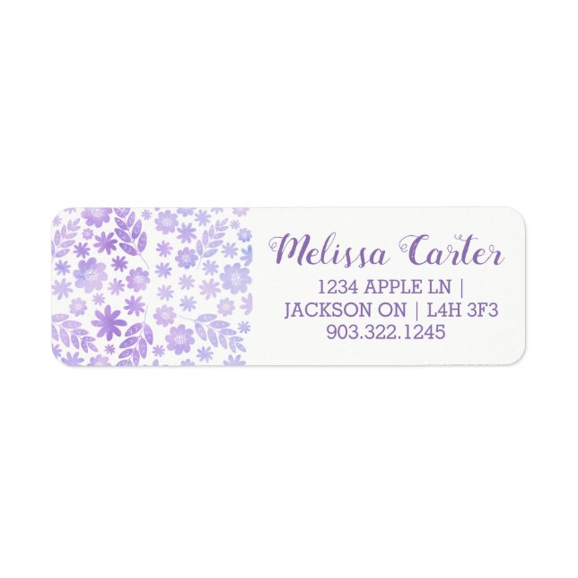 Lavender Hand Drawn Floral Pattern Return Address Label (Front)