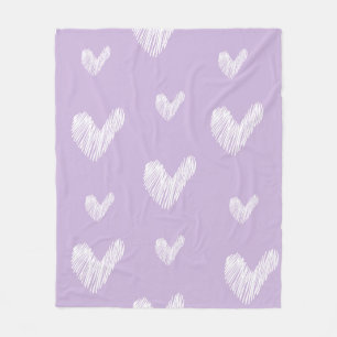 Lavender Hand-Drawn Hearts Cosy Cute Girly Throw Fleece Blanket