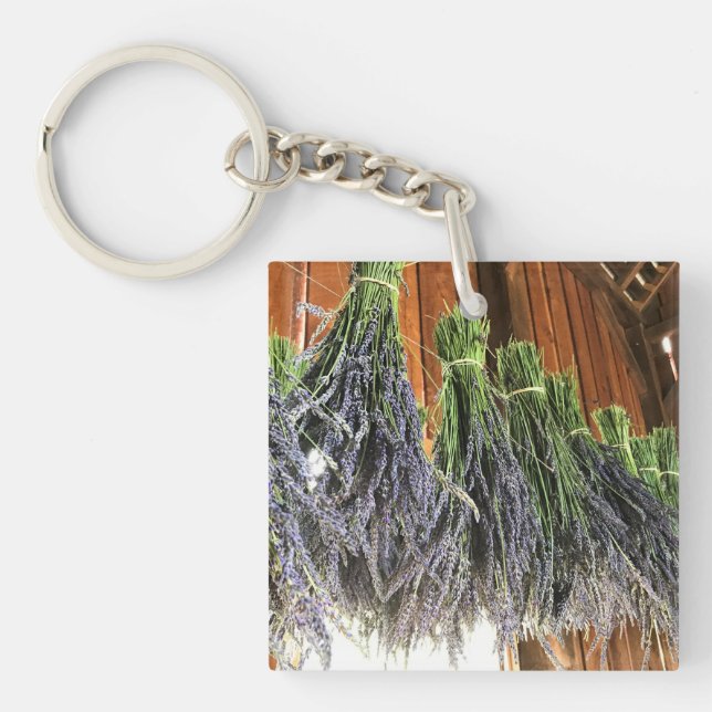 Lavender Hanging in a Barn Key Ring (Front)