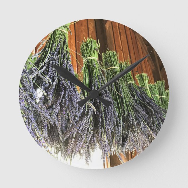 Lavender Hanging in a Barn Round Clock (Front)
