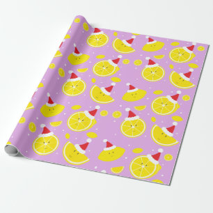 Lavender Happy Lemons Santa Hats Pattern Wrapping Paper