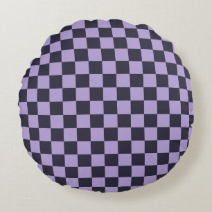 Lavender haze chequerboard pattern round cushion