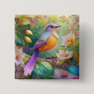 Lavender Headed Orange Breasted Fantasy Bird 15 Cm Square Badge