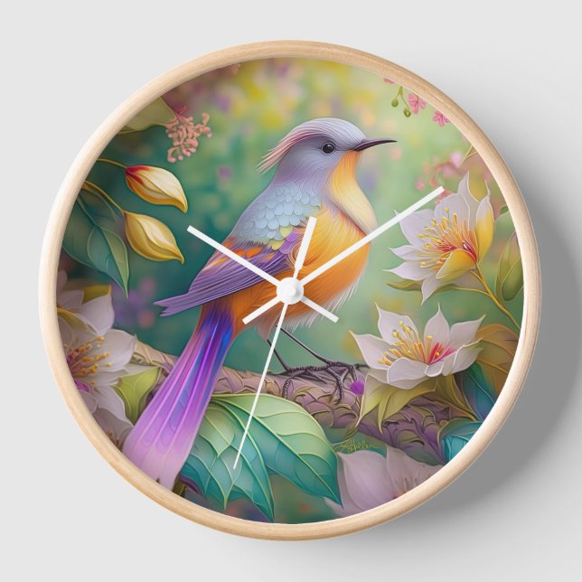 Lavender Headed Orange Breasted Fantasy Bird Clock (Front)