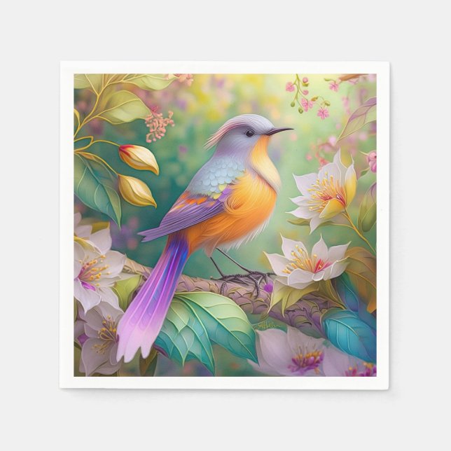 Lavender Headed Orange Breasted Fantasy Bird Napkin (Front)
