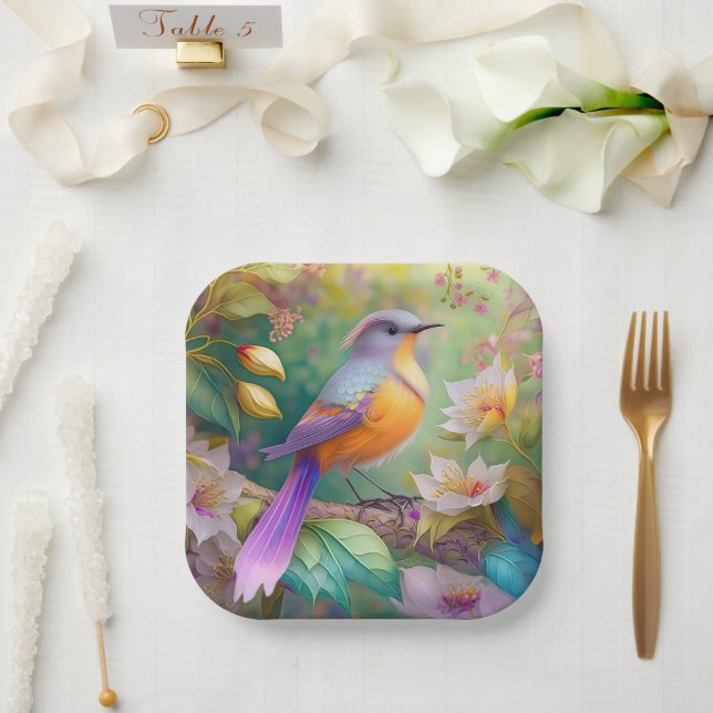 Lavender Headed Orange Breasted Fantasy Bird Paper Plate (Wedding)