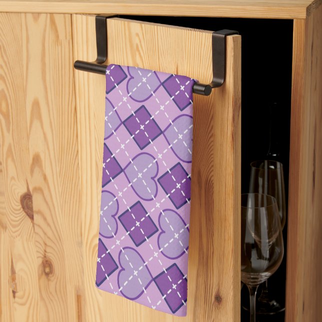 Lavender Heart and Purple Diamond Argyle Tea Towel (Thirds Fold)