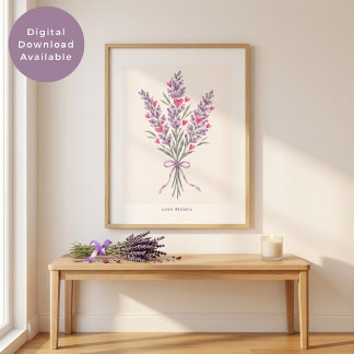 Lavender Heart Bouquet Valentine Art Poster