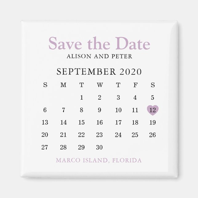 Lavender Heart Calendar Wedding Save the Date Magnet (Front)