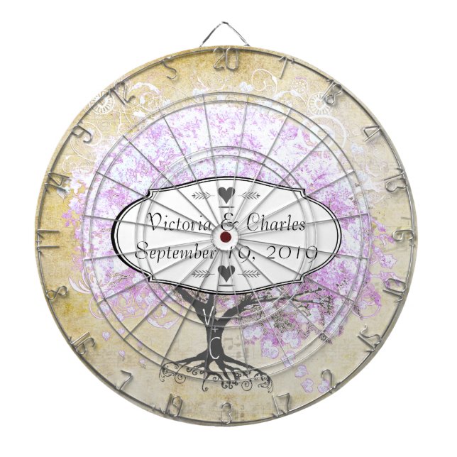 Lavender Heart Leaf Tree Wedding Dartboard (Front)
