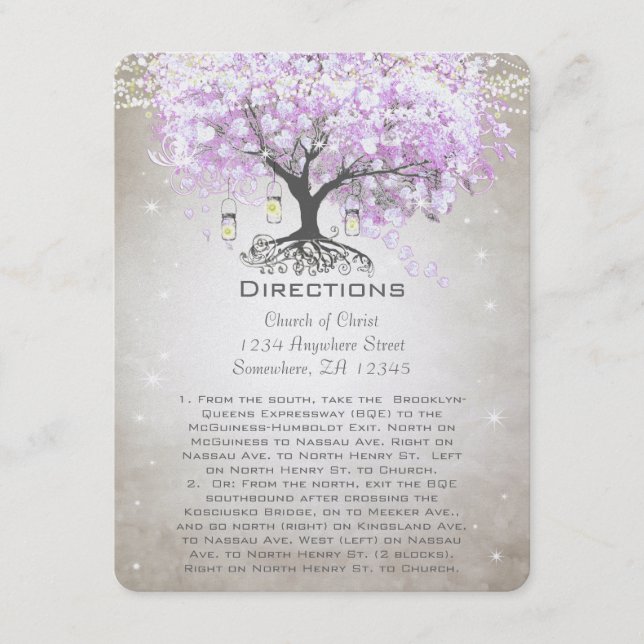 Lavender Heart Leaf Tree Wedding Direction Insert (Front)