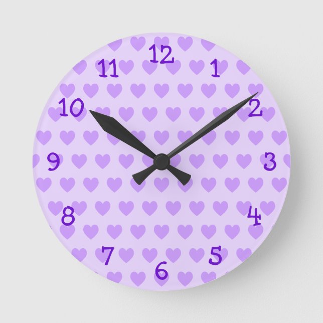 Lavender Heart Pattern Wall Clock (Front)