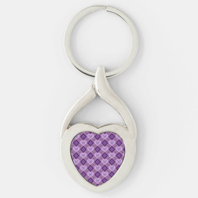 Lavender Heart Purple Diamond Argyle Pattern Key Ring (Front)