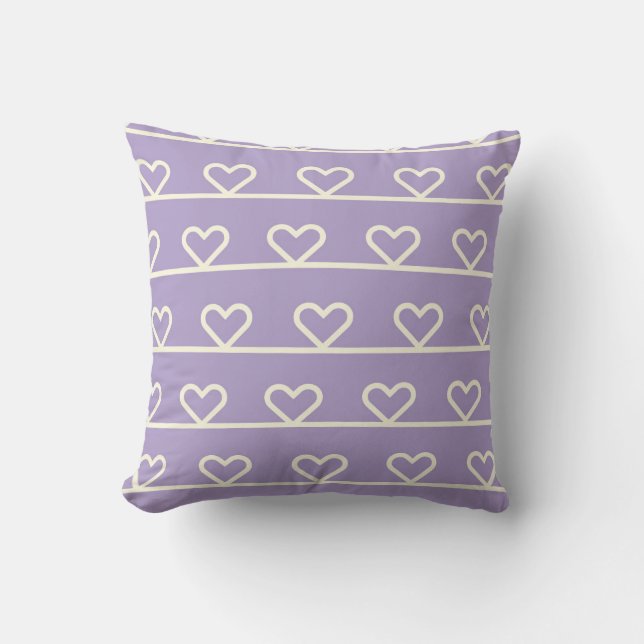 Lavender Heart Stripes Cushion (Front)