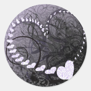 Lavender Heart Swirls Classic Round Sticker