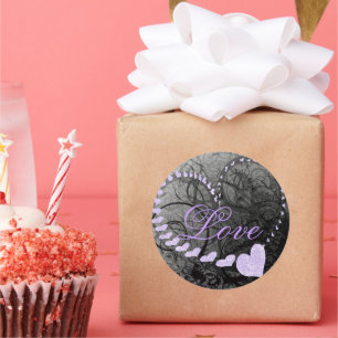 Lavender Heart Swirls - - Classic Round Sticker