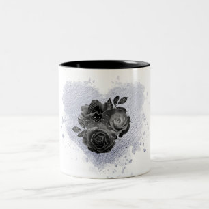 *~* Lavender Heart White Black Roses Gothic Mug