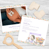 Lavender Hedgehog Baby Shower Photo Invitation