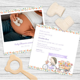 Lavender Hedgehog Baby Shower Photo Invitation
