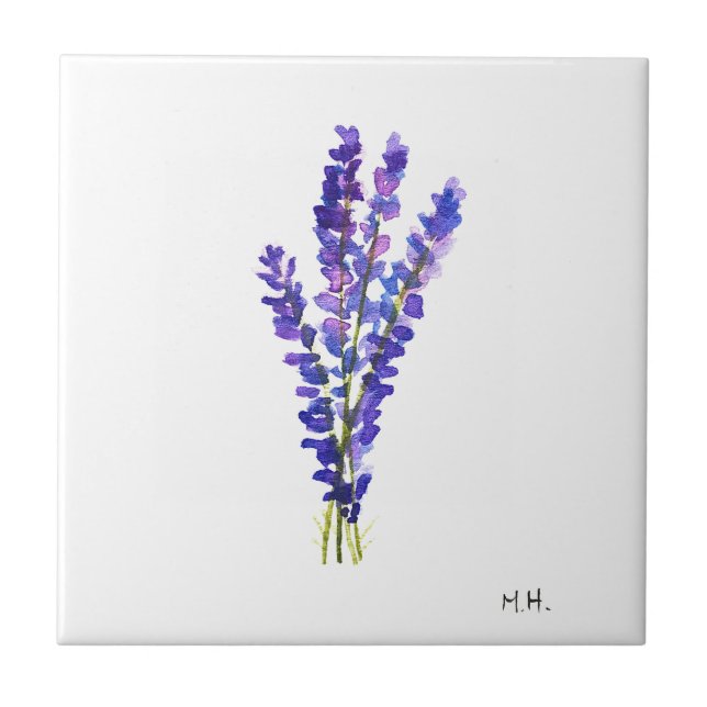 Lavender herb botanical flowers purple watercolor  ceramic tile (Front)