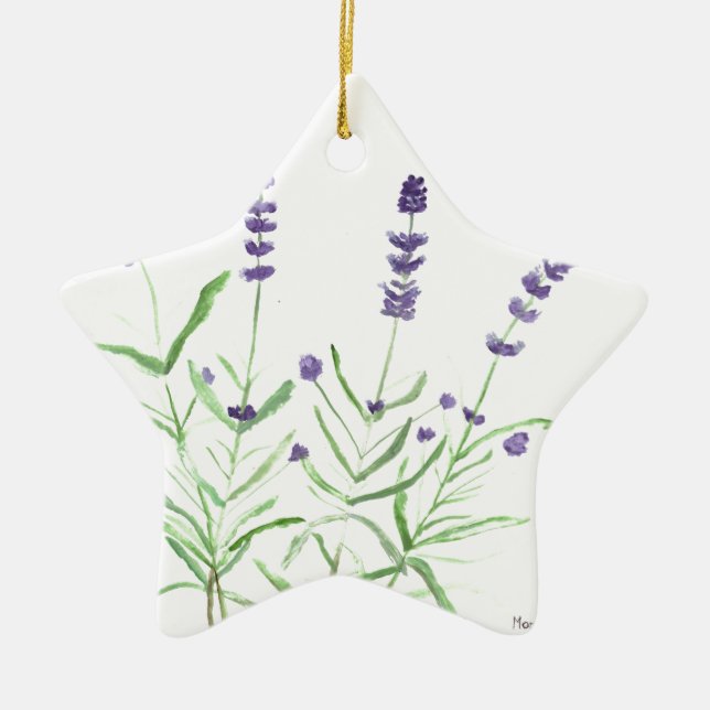 Lavender herb botanical watercolor purple green ceramic ornament (Front)