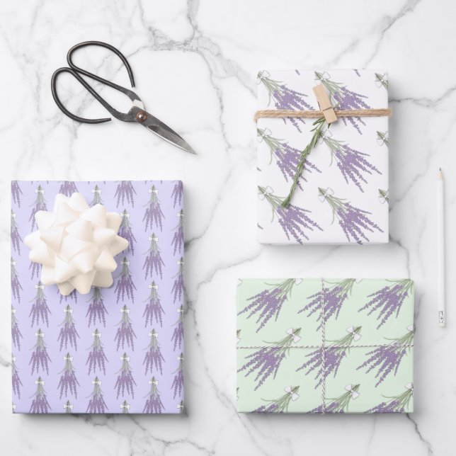 Lavender Herb Flower Bundle Patterns Wrapping Paper Sheet (Front)